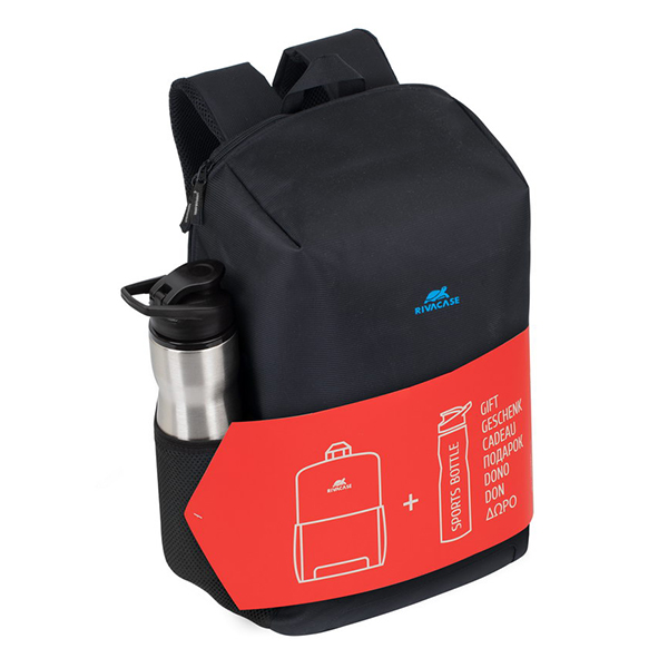 SAC A DOS RIVACASE 8068 BLACK 15.6" AVEC GOURDE